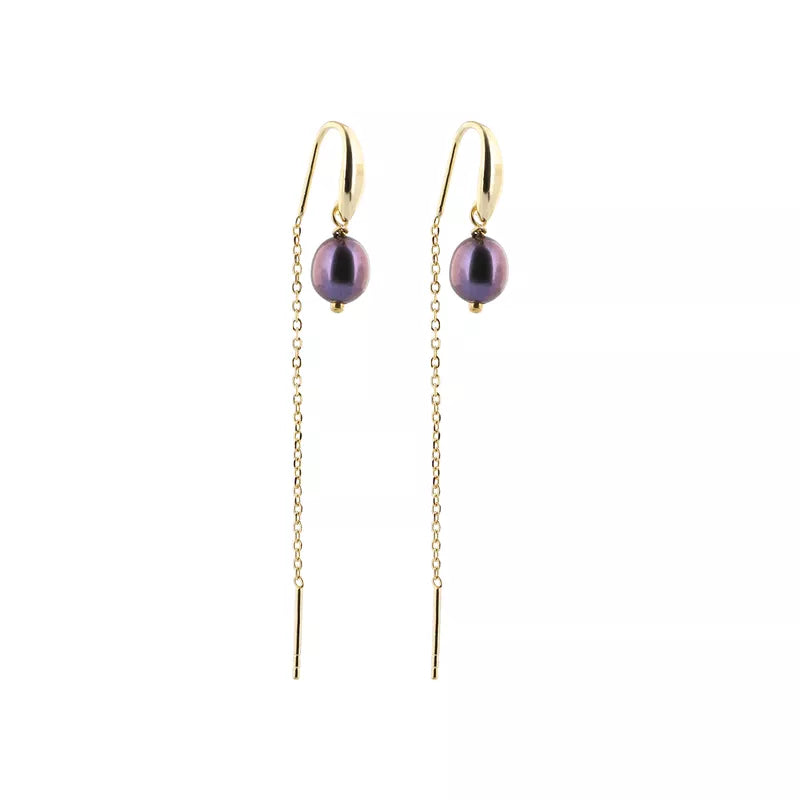 PULL THROUGH EARRINGS WITH PURPLE PEARL