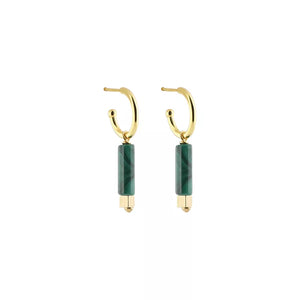 HOOPS WITH MALACHITE CYLINDER PENDANT
